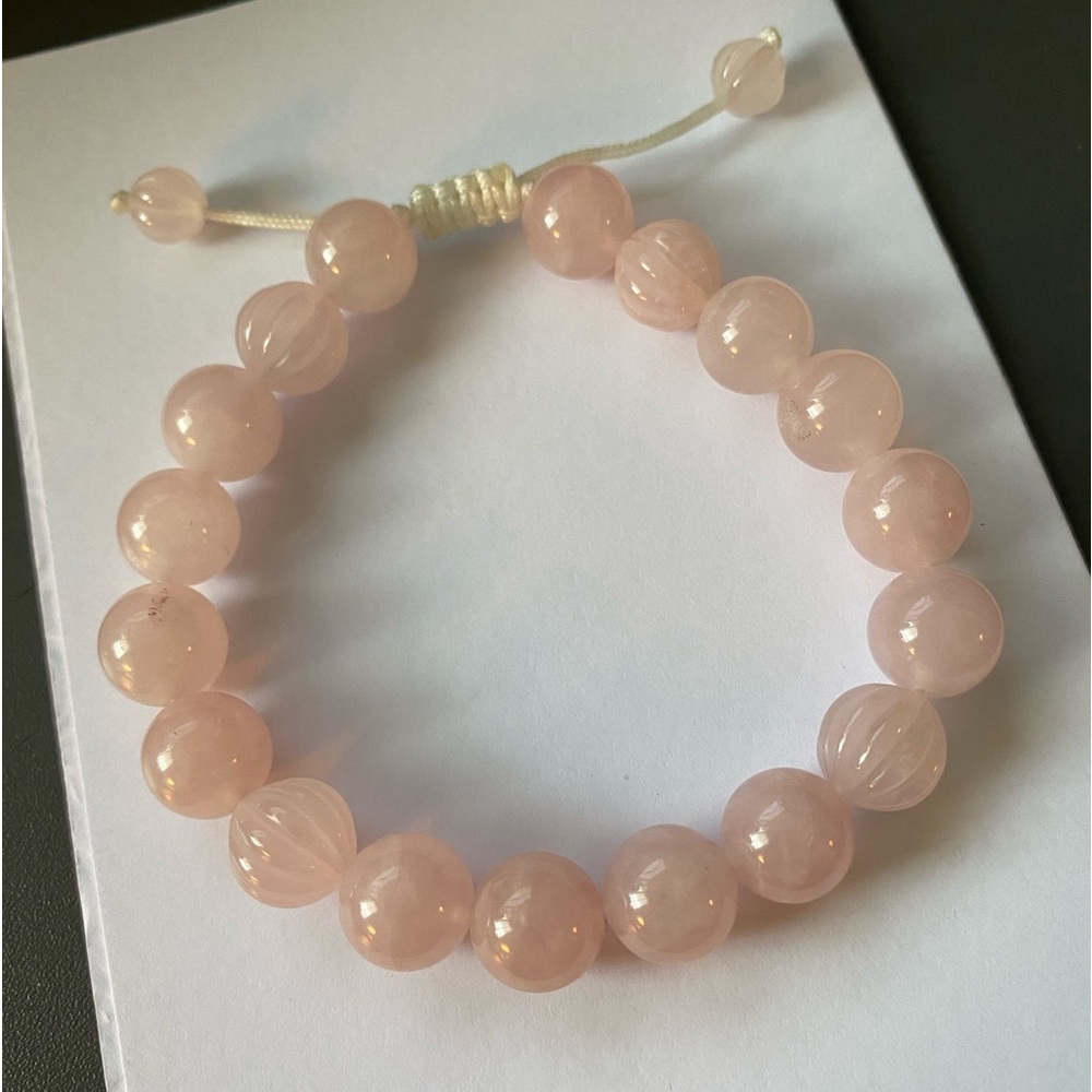 Pink Rose Quartz Adjustable Beaded Bracelet